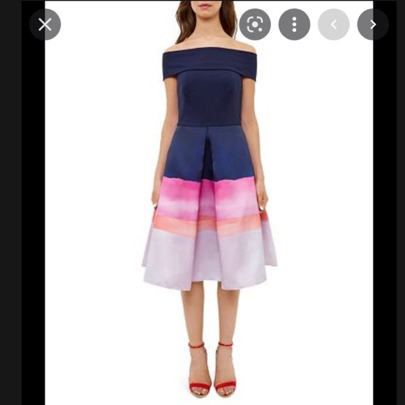 Ted Baker blue pink Hollii off-the-shoulder stripe Jacquard Dress size 1 nwot - Picture 4 of 12